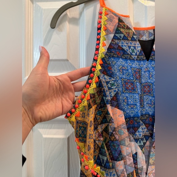 K1. Ranna Gill Condesa Maxi Dress Patchwork Blue Studded Summer Vacation Resort - Picture 9 of 10